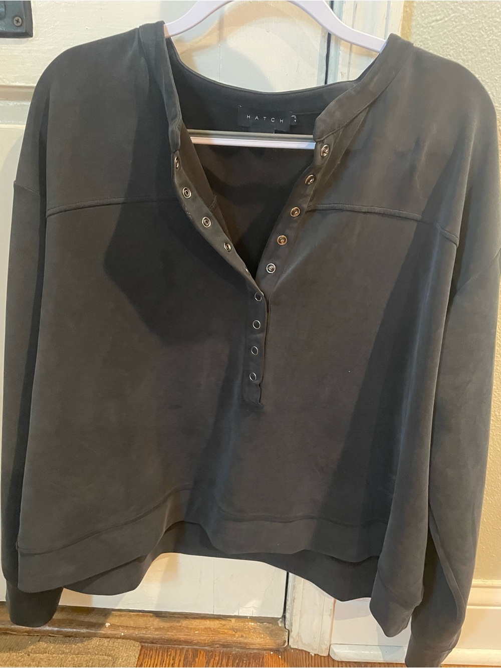 HATCH Black Snap-Front Henley Sweatshirt